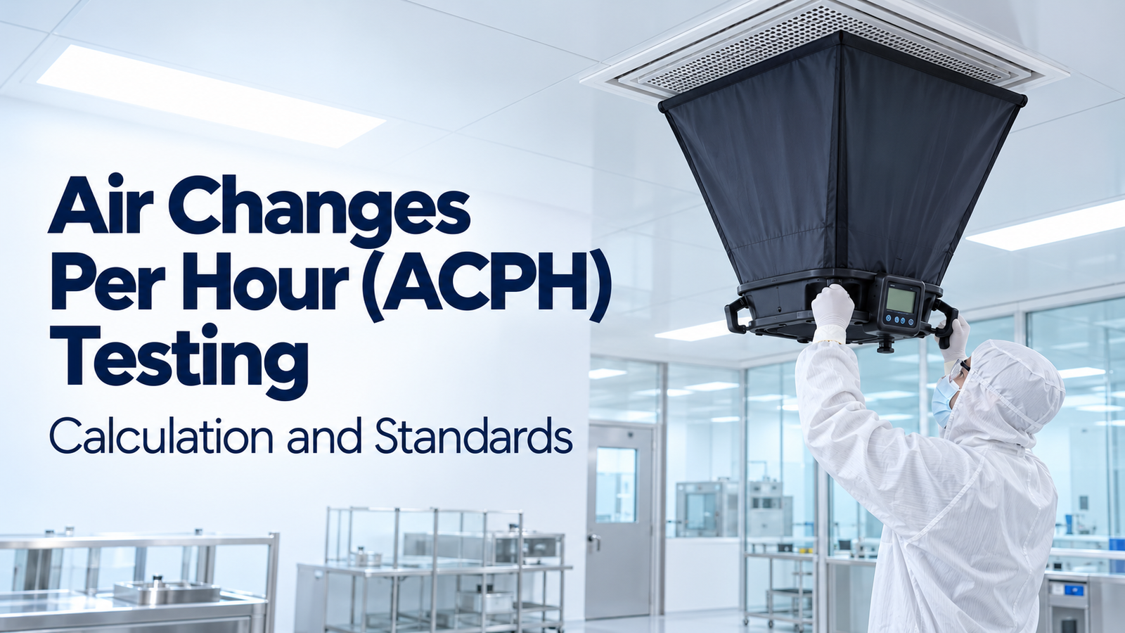 Air changes per hour testing measures how often cleanroom air is replaced each hour, confirming enough ventilation to clear contamination for its ISO class.
