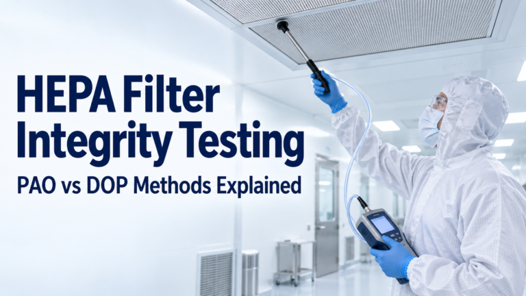 HEPA filter integrity testing uses PAO or DOP aerosol scans to find filter and seal leaks. Compare PAO vs DOP and see why PAO is now widely preferred.