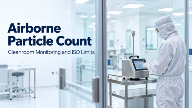 Airborne particle count monitoring tracks particle levels in a cleanroom over time, keeping it within ISO 14644 limits between formal tests.