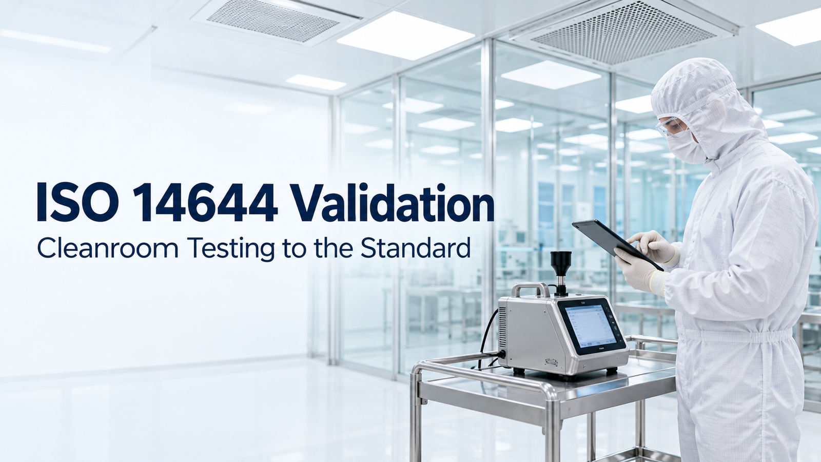 ISO 14644 validation tests a cleanroom against the standard: particle counts, airflow, pressure and filters, to prove it meets and holds its class.